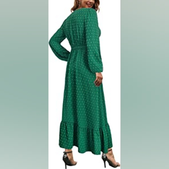 Maxi Dress With Peak-a-boo Women's Long-sleeved Formal Dress Color Green - Picture 3 of 5
